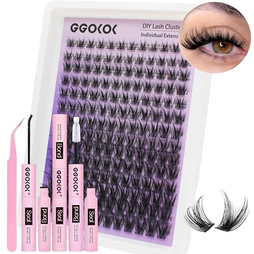 GGOKOK Wispy-Kit-02 Lash Clusters Kit 168pcs with Bond & Seal, Tweezers – Self-Use