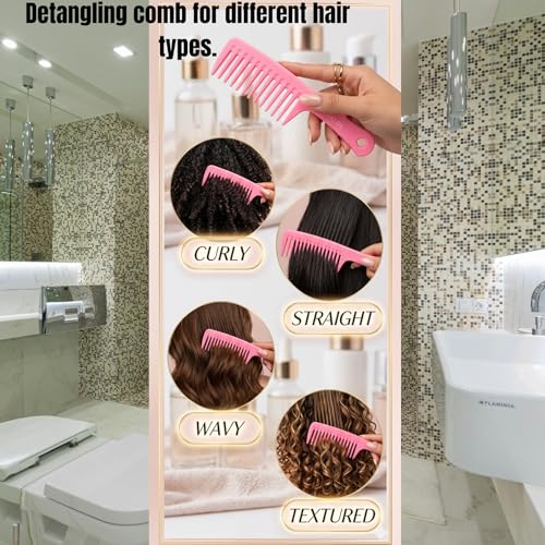 RAKLOS Wide Tooth Detangling Comb for Curly & Wet Hair - Pink