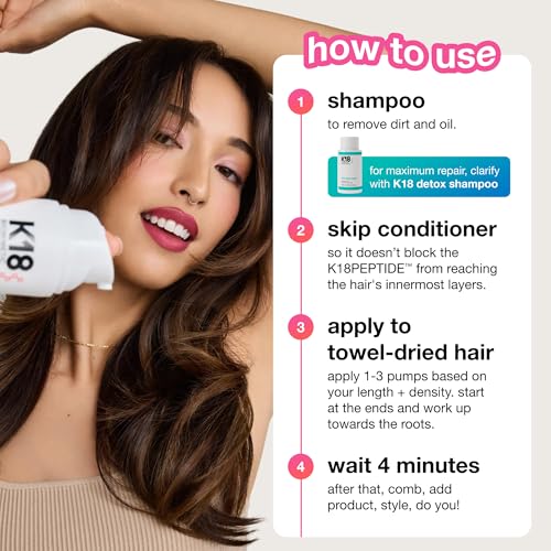 K18 Leave-In Molecular Repair Hair Mask - Peptide Hair Treatment Mask for Bleach, Color, Chemical + Heat Damaged Strands - Immediate + Lasting Damage Reversal in 4 Minutes (1.7 Fl oz)