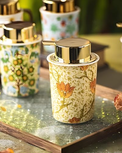 Floral Porcelain Soap Dispenser with Gold Pump - 9.5oz