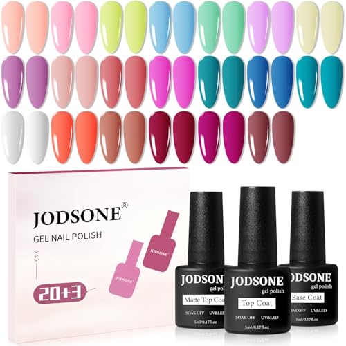 JODSONE 20-Color Vibrant Gel Nail Polish Kit with Base Coat & Top Coat - Variation 5