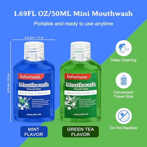 Travel Size Mouthwash Bulk Set - 6 Mini 1.69oz Bottles - Mint & Green Tea