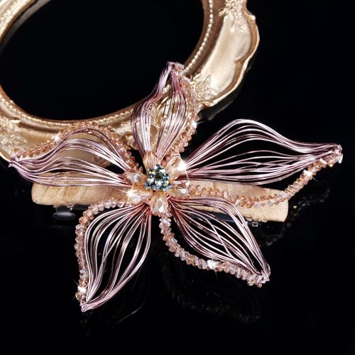 Mistofu Handmade Copper Wire Flower Hair Barrette - Elegant Hair Accessories for Women & Girls (Yellow-A)