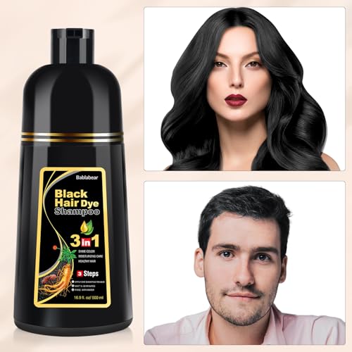 Bablabear Black Hair Dye Shampoo for Gray Hair, Semi-Permanent Hair Color Shampoo for Women and Men, Grey Coverage.500ml
