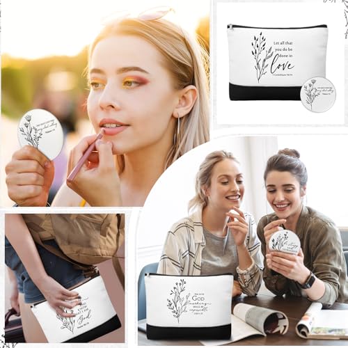 Aesthetic Christian Gifts Set - 10 Makeup Bags & 10 Mini Mirrors