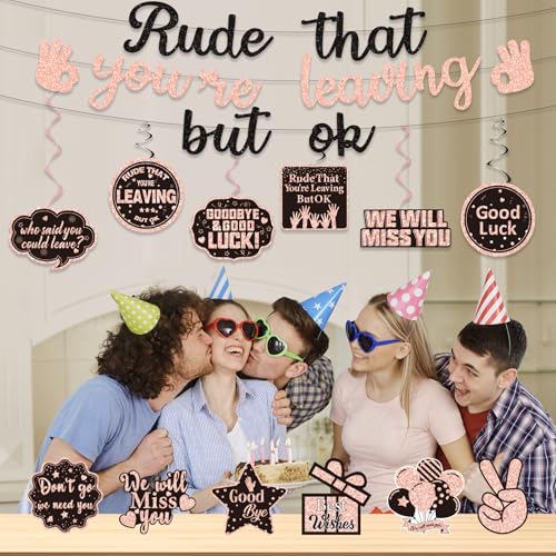 Pre-Strung Rose Gold Glitter Goodbye Banner for Farewell Parties