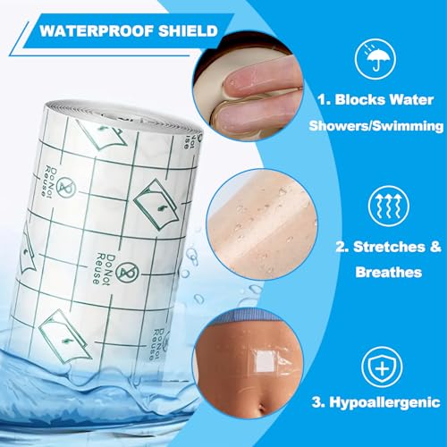 Emalla 3 Rolls Second Skin Tattoo Cover, Waterproof Tattoo Aftercare Bandage Breathable Tattoo Cover Up Patch Tape Tattoo Film 2", 4", 6" x 2.2 Yard Tattoo Supplies for Healing Wrap Swimming Shower