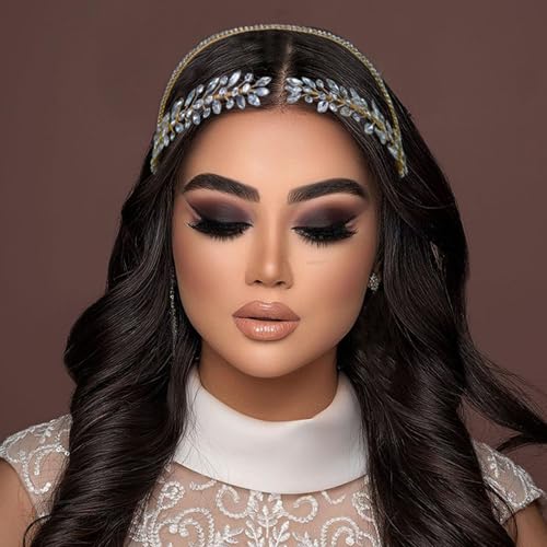 Handmade Gold Wedding Hair Band with Rhinestones for Brides