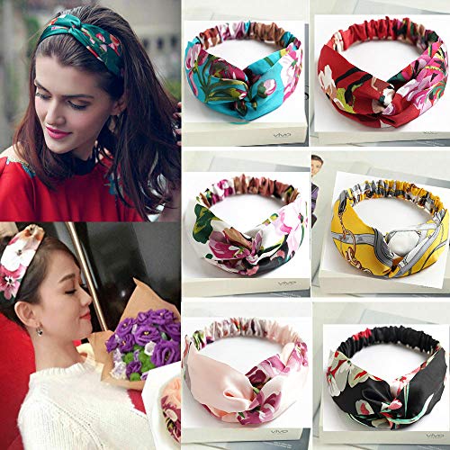Boho Silk Satin Headbands for Women - 6 Pack Floral Hair Accessories