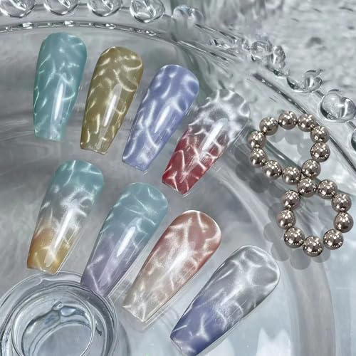 JERCLITY 40pcs Cat Eye Magnet Beads for Nail Art with Water Ripple Effect – Beads Set for Cat Eye Gel Polish