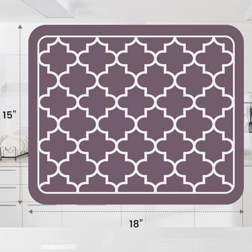 Absorbent Dish Drying Mat for Kitchen Counter - 15"x18" - Stylish Purple