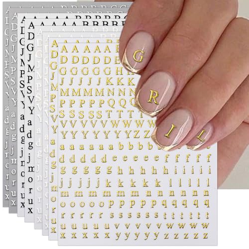 3D Alphabet Nail Art Stickers - 8 Sheets Self-Adhesive Decals