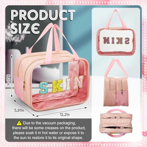 Travel Makeup Bag with Clear PVC Front & Double Layer Spacious Organizer