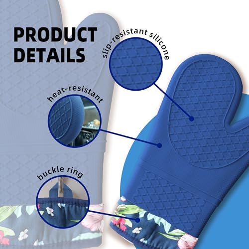 HOMETYGER Heat-Resistant Silicone Oven Mitts - Waterproof, Non-Slip, Cotton Lined