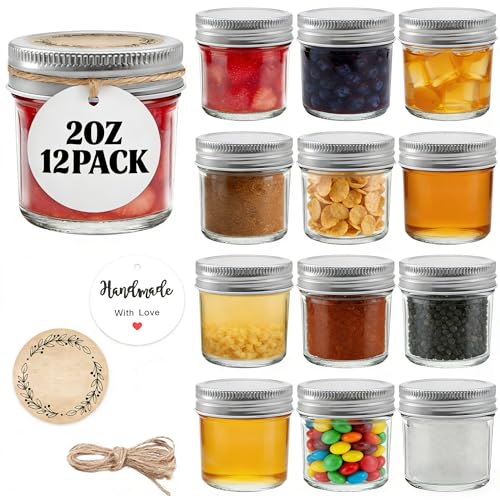12 Pack 2 oz Mini Mason Jars with Airtight Lids - PureRoot