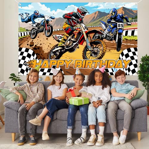 Dirt Bike Birthday Banner Backdrop - Motocross Party Decorations