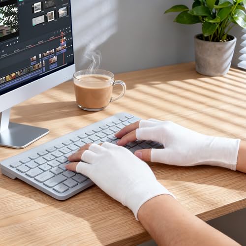 Clofiak White Fingerless Cotton Gloves for Eczema - Moisturizing Treatment