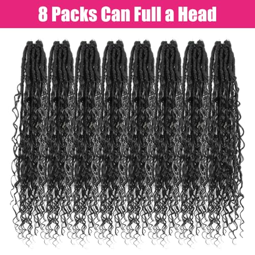 Niseyo Goddess Locs Crochet Hair 18in 1B (Pack of 8) pre-looped, faux locs with curly ends