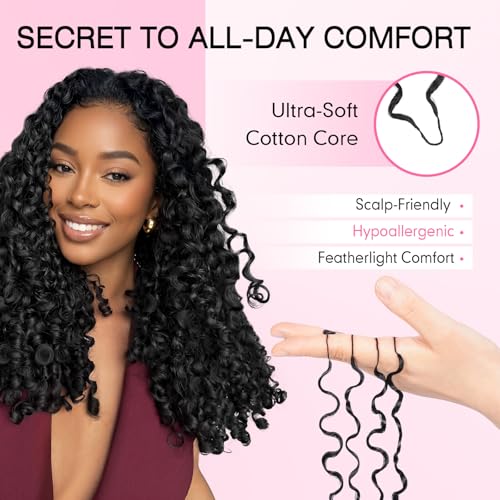 Flvaco Burmese Curly Feather Crochet Hair 12" - 50 Strands for Black Women, Model 1B#