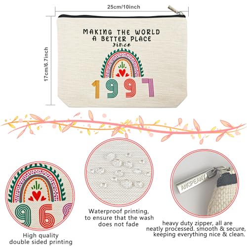 1997 Birthday Gift for Women - Chic Linen Makeup Bag for Her, Travel Cosmetic Organizer