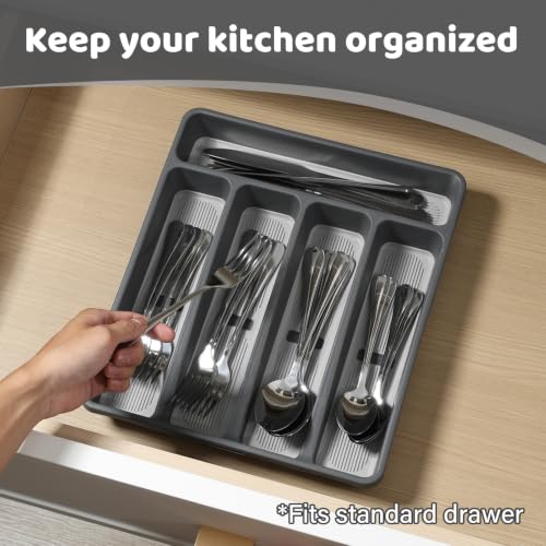 5-Compartment Silverware Organizer Tray with Cutlery Icons