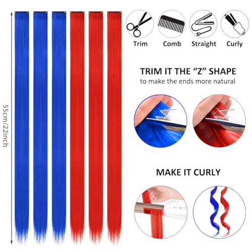 Mysense Halloween Costume Kit: Red & Blue Clip-In Hair Extensions + Face Paint Sticks + Black Heart Eyeliner Stamp (Set3)