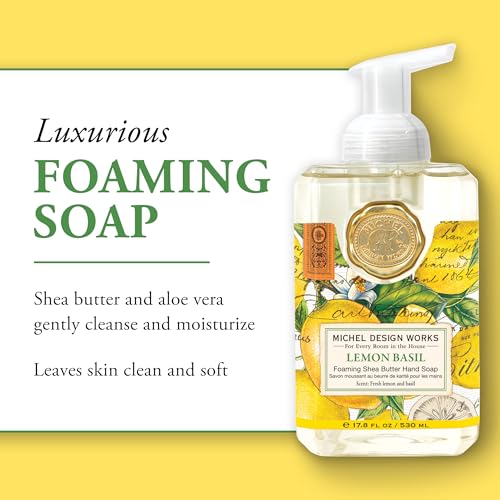 Michel Design Works Lemon Basil Foaming Hand Soap 17.8 Fl oz - Luxurious Moisturizing Hand Wash