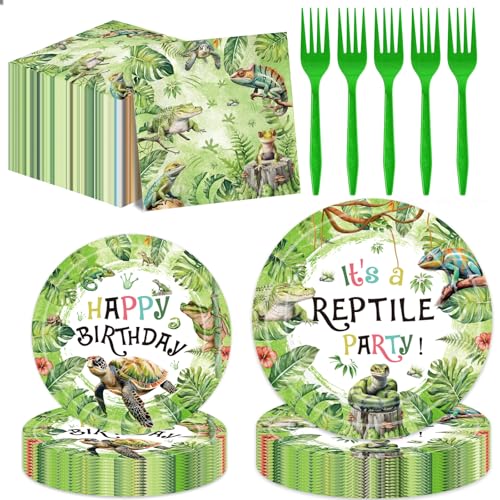 Reptile Theme Party Supplies Set for 24 - Plates, Napkins & Forks