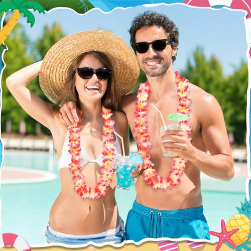 24 Pack Pink Hawaiian Leis Necklaces for Luau Parties & Events