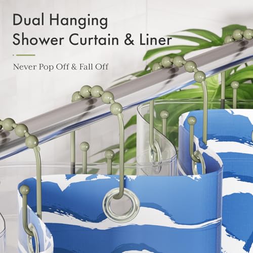 AmazerBath Sage Green Shower Curtain Hooks - Rust Proof Double Hooks, 12 Pack
