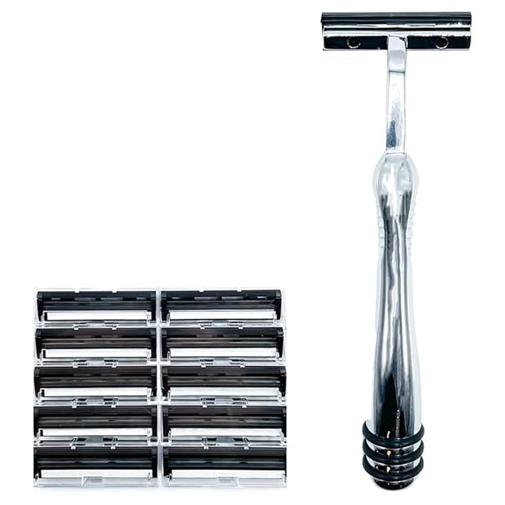Taconic Shave Twin Blade Cartridge Razor - Heavyweight All Metal Design | 10 Cartridges Included