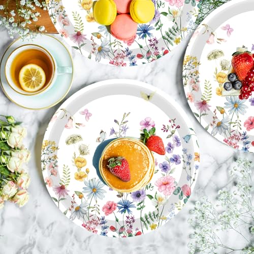 50 Pack Wildflower Paper Plates - 7" Floral Party Tableware