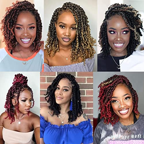ZRQ 8 Inch Short Passion Twist Crochet Hair - 8 Packs Pre-Twisted Bob Style, 1B#