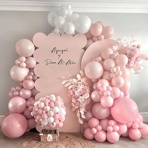 Coquette Pastel Pink & White Balloon Garland Kit – 134 PCS