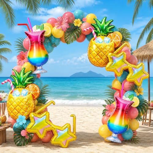 Tropical Balloon Set - 6 Large Foil Balloons for Summer Parties