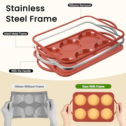 JOERSH Jumbo Silicone Muffin Top Pan with Metal Frame - 2 Pack