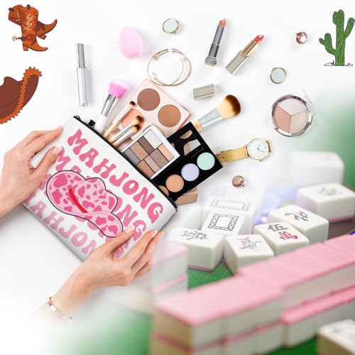 9 Pcs Mahjong Makeup Bag Set - Western Cowgirl Canvas Cosmetic Pouch