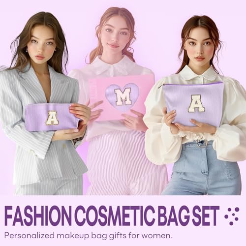 Mibasies Purple Large Initial Makeup Bag for Women - Travel Toiletry Organizer