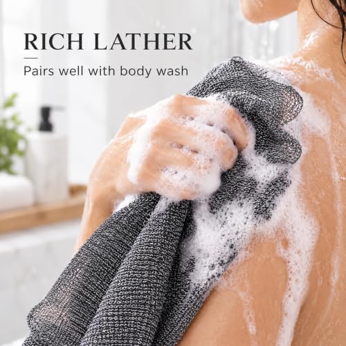 Yiclick Black Exfoliating Washcloth Towel for Shower & Back Scrubbing