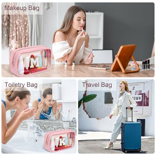 YOOLIFE Large Pink Travel Makeup Bag - Clear Cosmetic Pouch for Girls