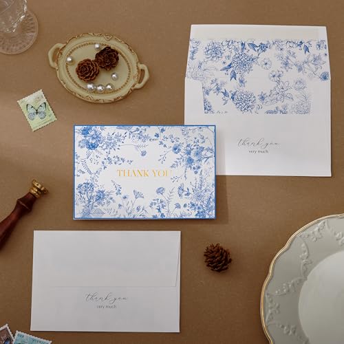Crisky 25 Pack Blue Floral Thank You Cards with Envelopes