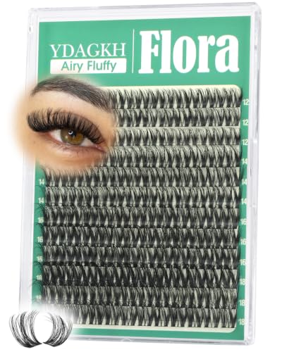 YDAGKH Flora 12-18mm Wispy Natural Cluster Eyelashes - Soft, Fluffy D-Curl Lashes, DIY Volume Extensions, 144 Pcs