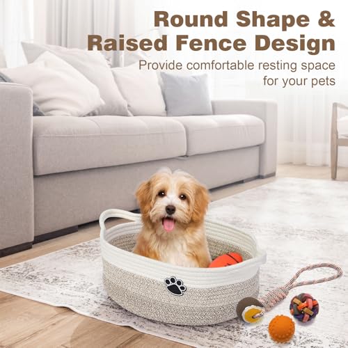 Optish Dog Toy Basket - Woven Rope Storage for Pets, 13.5" x 11" x 5"