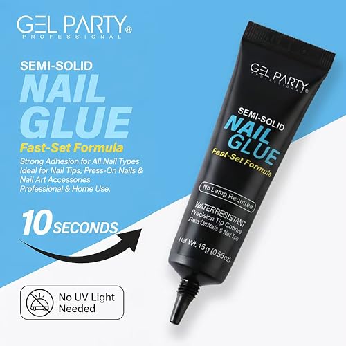 GEL PARTY Semi Solid Nail Glue 15g - Strong, Waterproof Adhesive for Press On Nails
