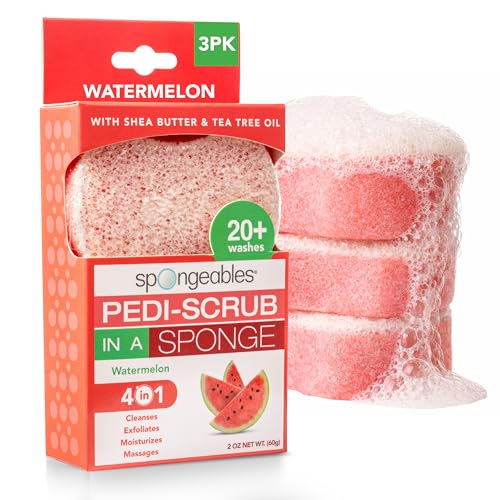 Spongeables Pedi Scrub Exfoliating Foot Sponge - Watermelon, 3 Count