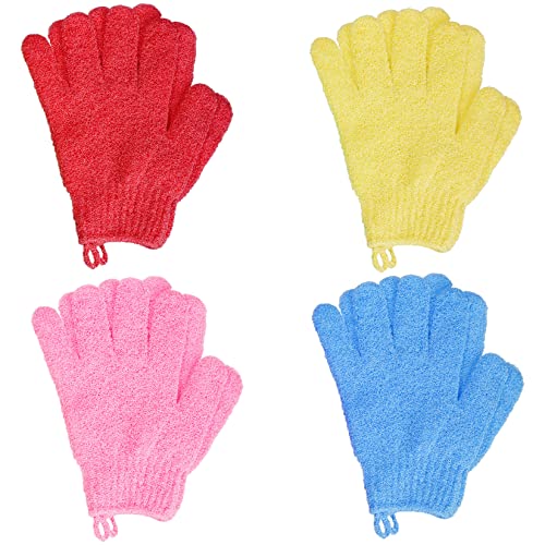 4 Pairs Exfoliating Bath Gloves - Double-Sided Body Scrubber Mitts