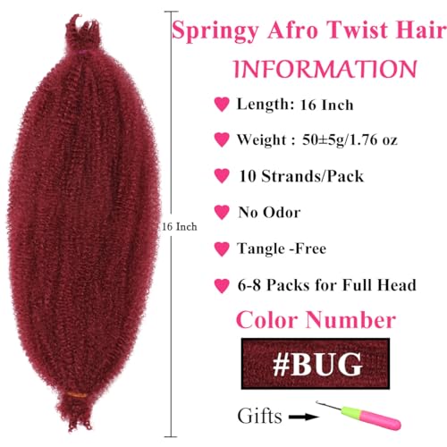 COOKOO 16 Inch Afro Twist Hair Extensions 8 Packs - Soft, Fluffy, Pre-Fluffed Synthetic Braiding Hair for Protective Styles