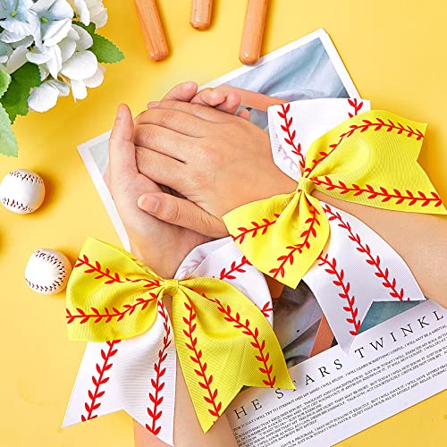WILLBOND Yellow Baseball Hair Bows - 10-Pack 6.5 Inch Ponytail Holders