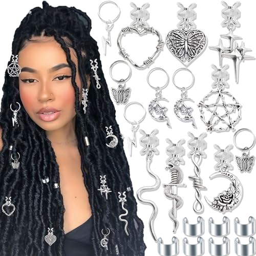 NAISKA 21PCS Silver Loc Jewelry - Butterfly Hair Clips, Dreadlock