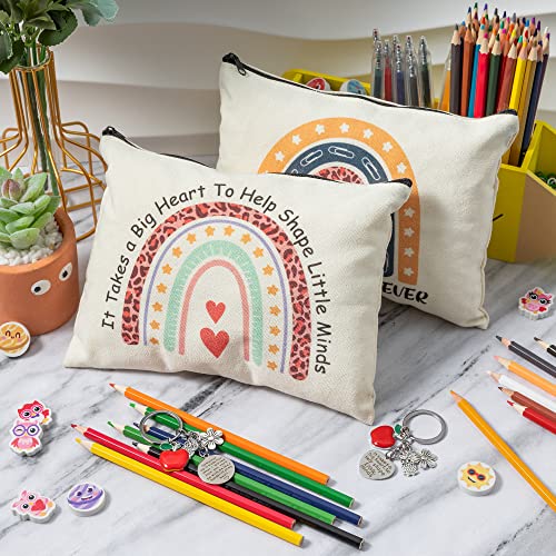 12pc Teacher Appreciation Gift Set: Boho Rainbow Makeup Bags & Keychains